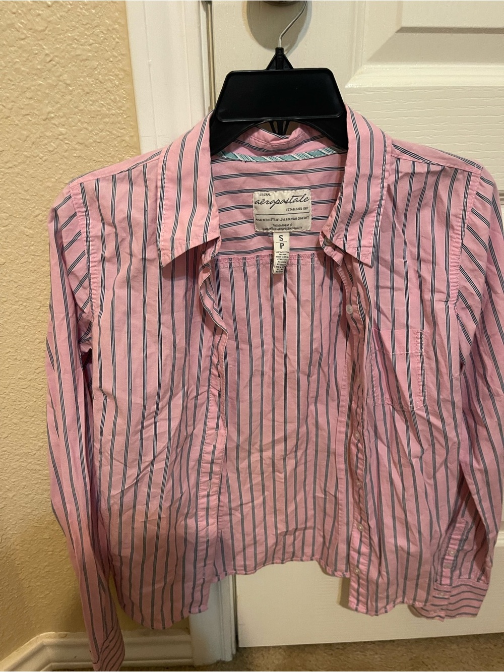 Aeropostale Pink and Gray Striped Button-Down Shirt - Women's